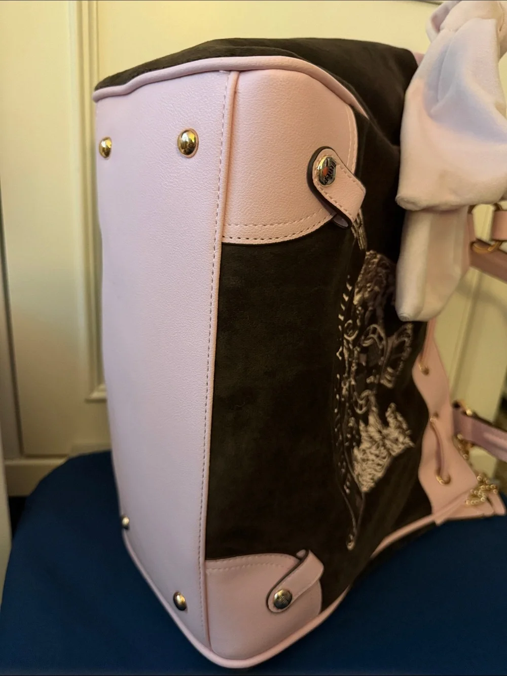 Juicy Couture Pink and Brown Logo Tote with Bow Accent